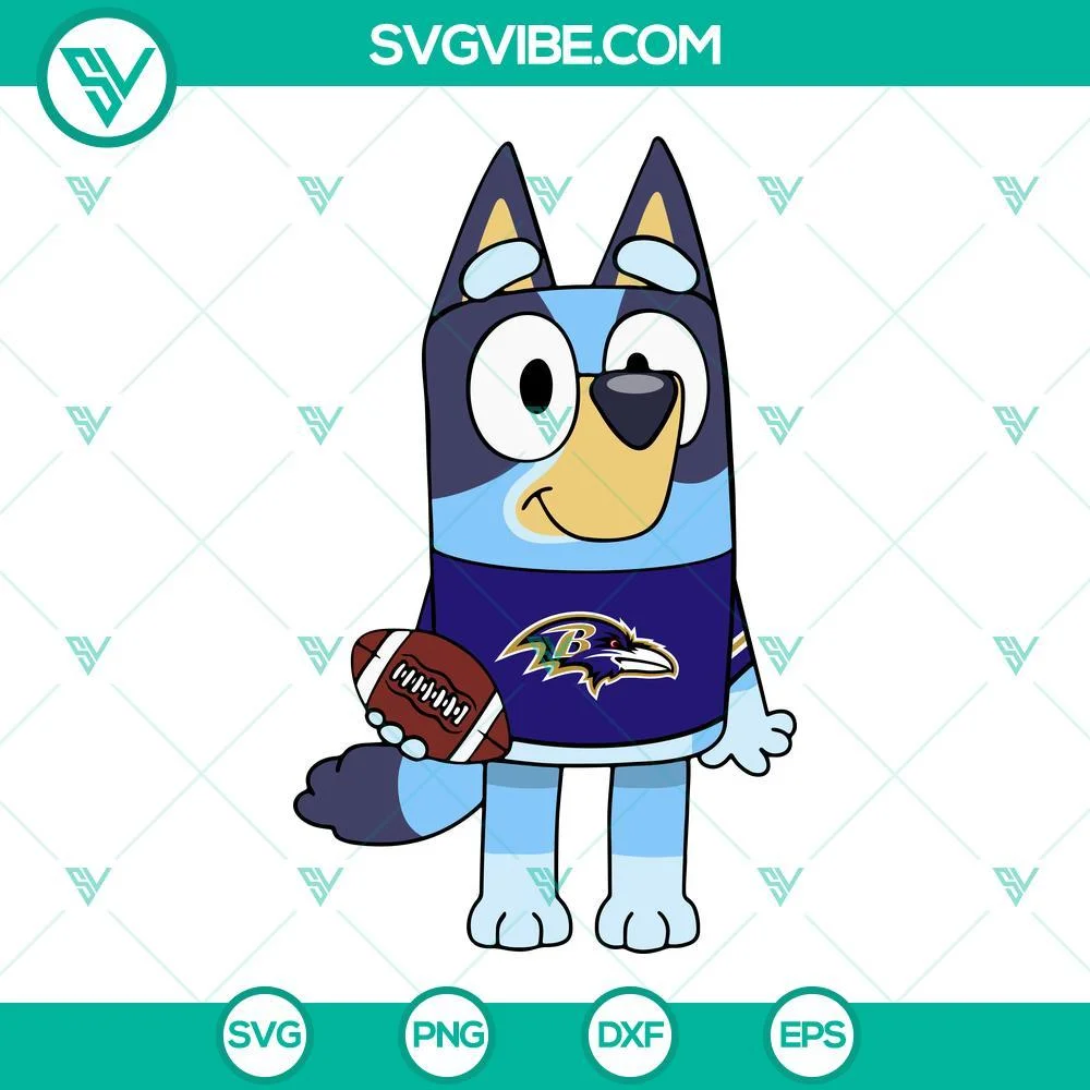 Disney, Football, Sports, SVG Files, Bluey Baltimore Ravens SVG File PNG DXF 1