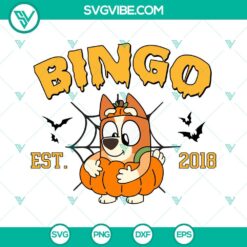 Disney, Halloween, SVG Files, Bluey Bingo Halloween Est 2018 SVG Image, Bingo 2