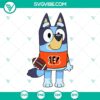 Bluey Cincinnati Bengals SVG images in PNG, DXF, and EPS formats for Cricut, featuring team-inspired design elements.