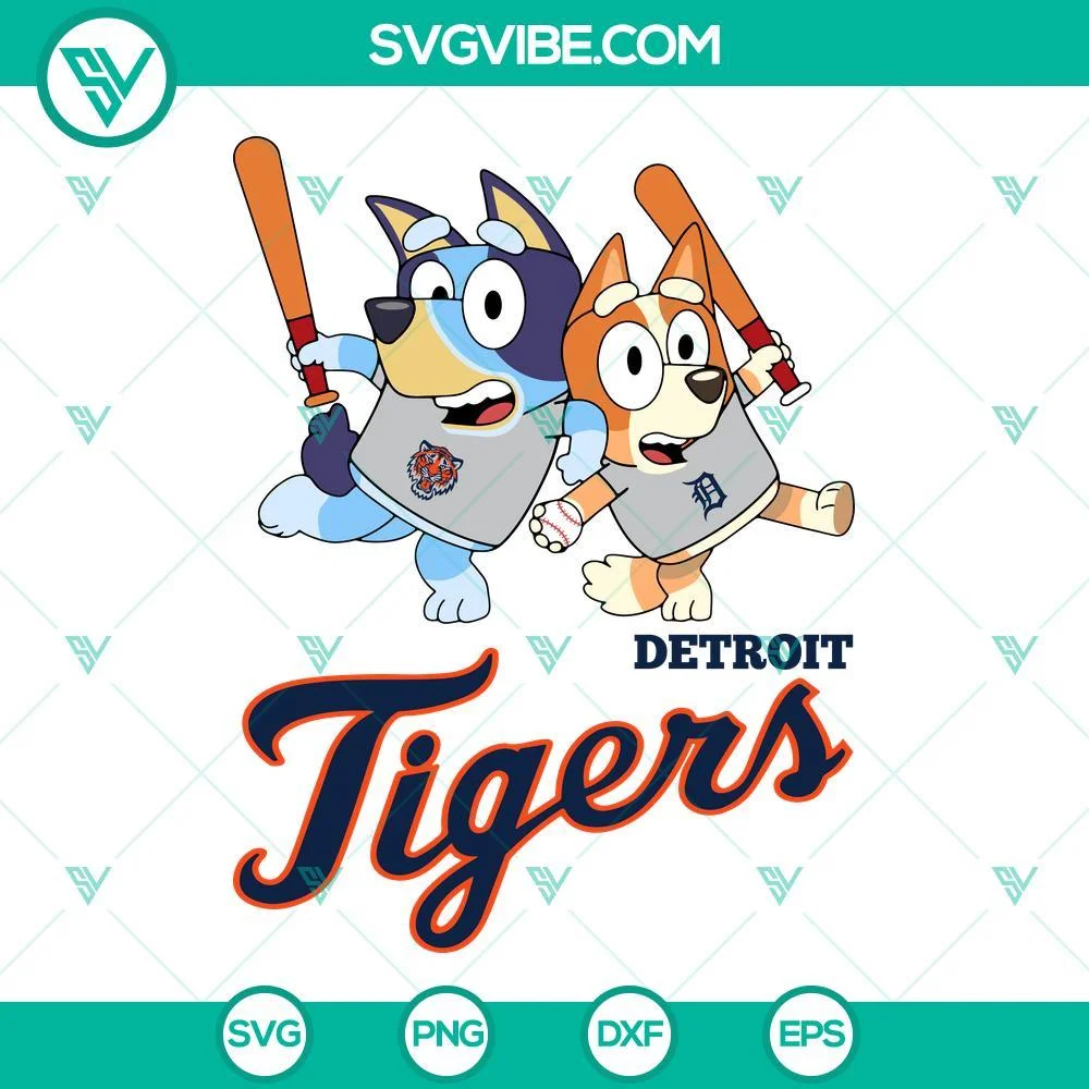 Baseball, Sports, SVG Files, Bluey Detroit Tigers Baseball SVG Download PNG DXF 1