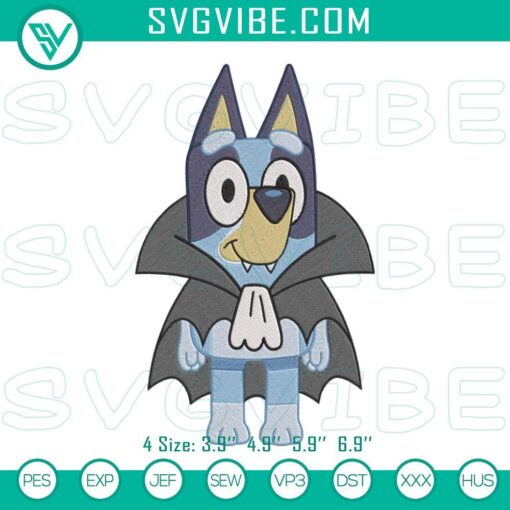 bluey dracula halloween embroidery design files mockup