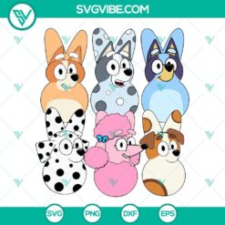 Bluey Easter Peeps and Bunny SVG design for Happy Easter celebration. Cute Easter dog and bunny illustration, perfect for digital downloads.