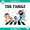 Bluey Family Christmas Abbey Road PNG file featuring Bluey and family crossing a snowy road, festive design files for the holidays.