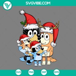 Christmas, Disney, SVG Files, Bluey Family With Santa Hat SVG Images, Bluey 4