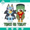 Bluey Frankenstein Halloween SVG files for download, features Bluey in a spooky Trick Or Treat scene. Perfect for Halloween crafts.