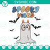 Bluey Ghost Spooky Vibes Embroidery Design featuring Bingo from the popular children's show, perfect for Halloween projects.