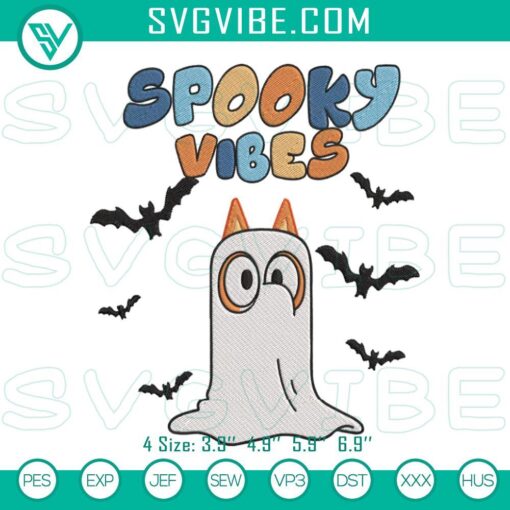 bluey ghost spooky vibes embroidery design bluey bingo halloween embroidery file mockup