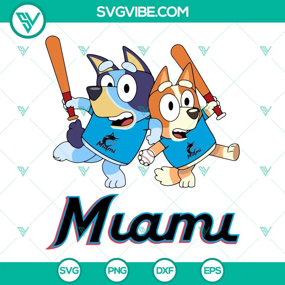 Baseball, Sports, SVG Files, Bluey Miami Marlins Baseball SVG Download PNG DXF 1