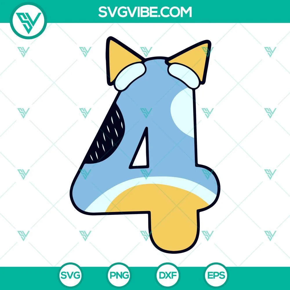 Birthday, Disney, SVG Files, Bluey Number SVG Download Bundle, Bluey Birthday 4