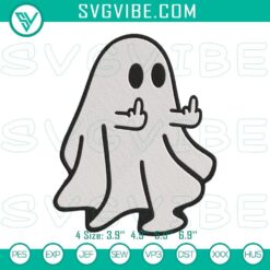 Boo ghost middle finger embroidery design for Halloween, humorous and spooky pattern for crafts.