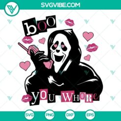 Boo You Whore Ghostface SVG file, Scream SVG download, Ghost Face design for digital crafting projects.