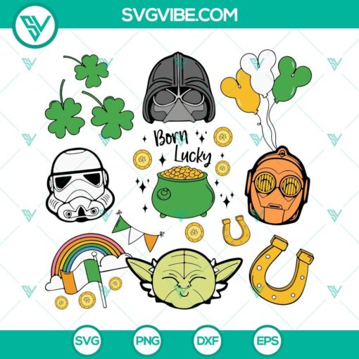 born lucky star wars svg four leaf clover svg pot of gold svg yoda st patricks day svg png dxf eps 10 mockup