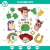 Green clover SVG images for St. Patrick's Day featuring Toy Story theme, perfect for digital crafting projects.