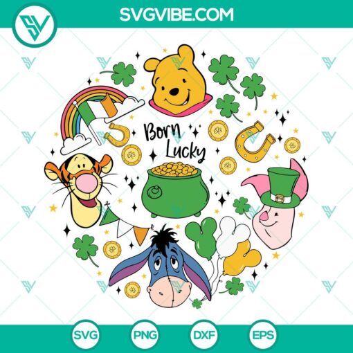 born lucky svg winnie the pooh st patricks day svg irish day svg png dxf eps cutting files 6 mockup