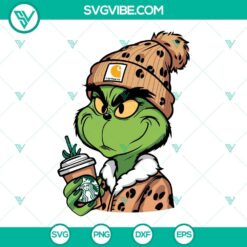 Boujee Grinch Christmas SVG, Starbucks Cup & Leopard Print Design for Download - Festive & trendy holiday themed graphics.