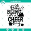Cheerleading SVG with "Bows And Bling It’s A Cheer Thing" design for download. Bold, fun cheerleader graphic with sparkle and bow accents.