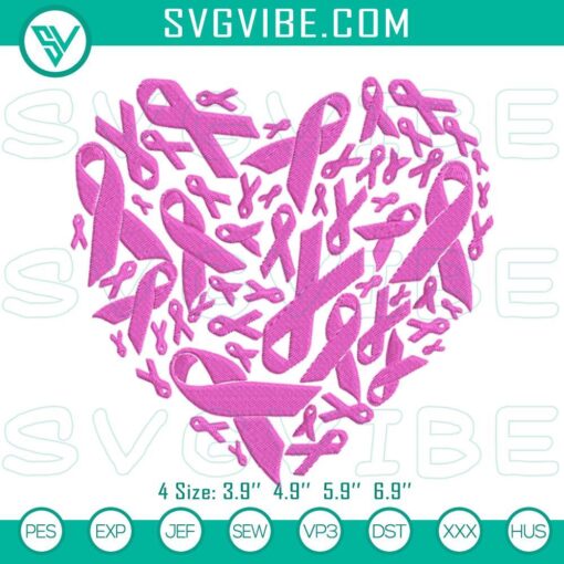 breast cancer pink ribbon heart machine embroidery design files mockup