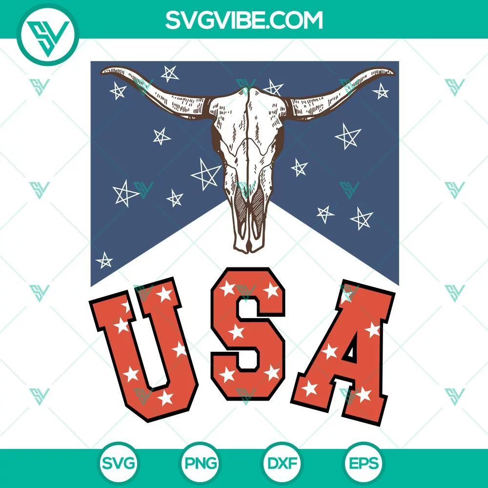 4th Of July, SVG Files, Bull Skull USA SVG Files, American Flag SVG Image, 1