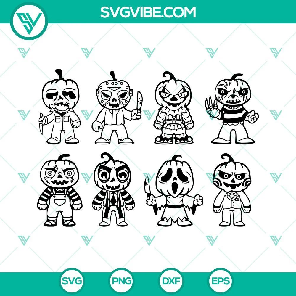 Halloween, SVG Files, Bundle Horror Movie Characters Pumpkin Heads SVG Images 1