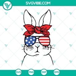 Bunny rabbit with American flag sunglasses and bandana SVG files, perfect for 4th of July celebrations.