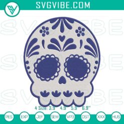 Calaverita Conchas skull Mexican embroidery designs, Día de los Muertos theme, colorful and detailed traditional patterns.