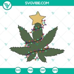Cannabis-themed Christmas tree and lights SVG file for holiday crafts with marijuana leaves and pot motifs.