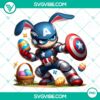 Chibi Captain America Easter Bunny with Marvel Easter Eggs, PNG image for Happy Easter, superhero design with Easter theme.