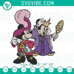Disney Halloween embroidery designs featuring Captain Hook Mickey and Evil Queen Minnie, perfect for spooky crafts.