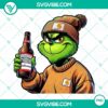 Carhartt Grinch holding Budweiser beer, festive Christmas PNG images.