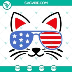 Patriotic cat SVG with American flag sunglasses, funny design for digital projects.