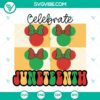 Juneteenth Minnie Mouse and Afro Kid SVG designs for celebrating, featuring cute Disney characters. Great for crafts and projects.