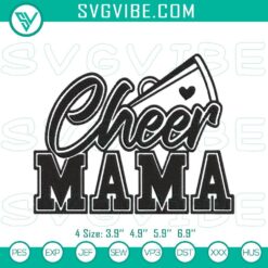 Cheer Mama embroidery design for sports moms, machine file with bold lettering and megaphone graphic.