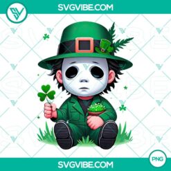 Chibi Michael Myers and horror character PNG images for St Patrick's Day download, cute and spooky illustrations.