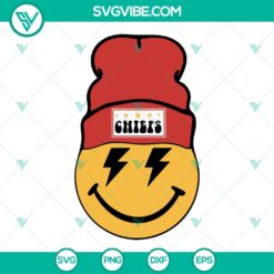 Football, Sports, SVG Files, Chiefs Smiley Face Beanie SVG File, Kansas City 2