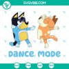 Chilli and Bandit Heeler dancing in SVG format, Bluey family characters, cute and vibrant design for craft projects.