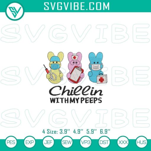 chillin with my peeps easter nurse embroidery designs mockup