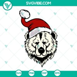 Christmas bear wearing Santa hat SVG, grizzly bear clipart, holiday-themed digital download.