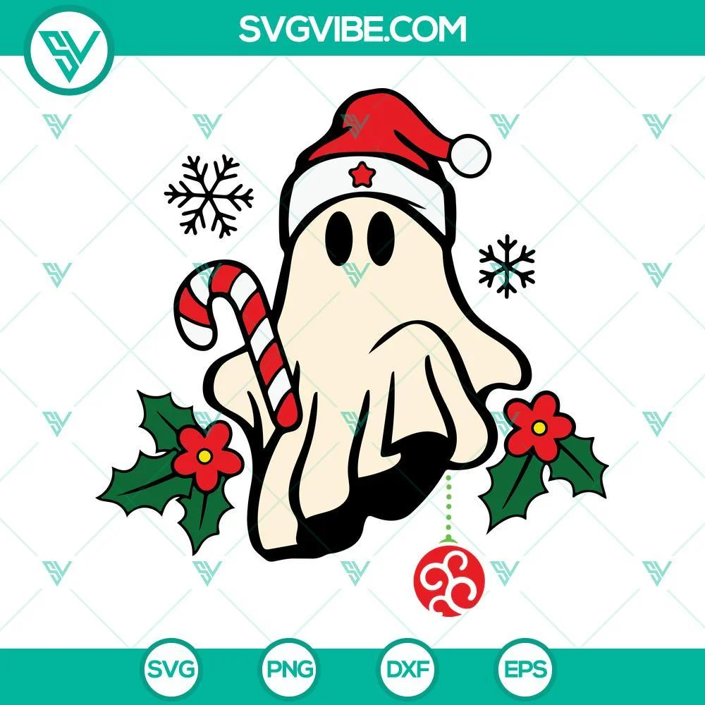 Christmas, SVG Files, Christmas Ghost Santa Hat SVG File, Spooky Christmas SVG 1