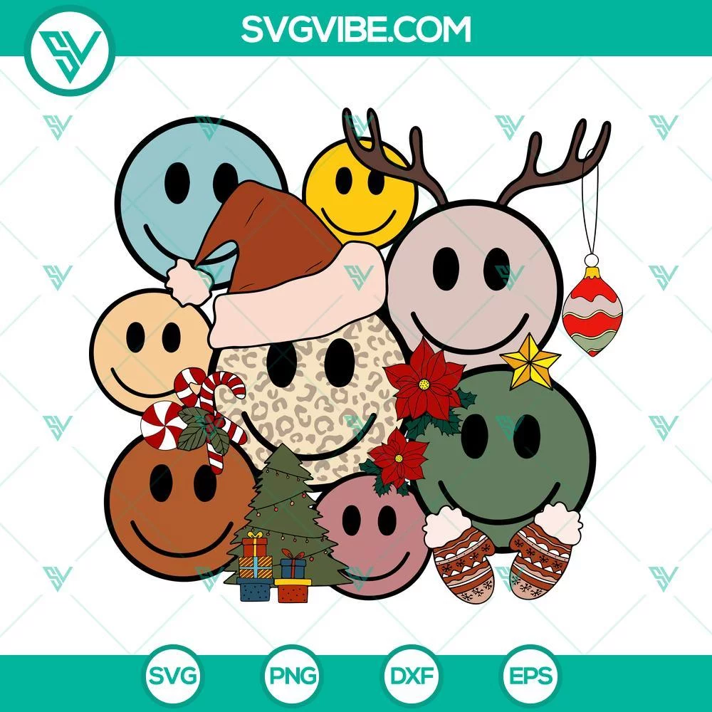 Christmas, SVG Files, Christmas Smiley Faces SVG Images, Christmas Leopard 1