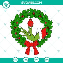 Christmas wreath Grinch hand design SVG, festive holiday wreath graphics download featuring the Grinch character.