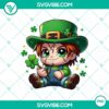 Chucky horror movie St Patrick's Day themed PNG design with green hat, shamrocks, and festive elements for digital use.