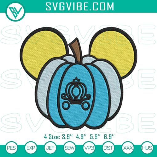 cinderella princess pumpkin mickey ears embroidery design cinderella halloween embroidery file mockup