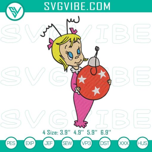 cindy lou who christmas ball embroidery design files mockup