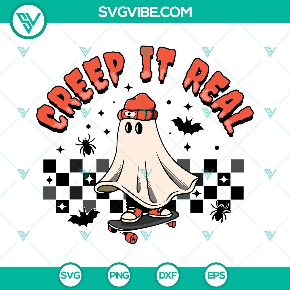 Halloween, SVG Files, Creep It Real Ghost Skateboard SVG Image, Skateboarding 1