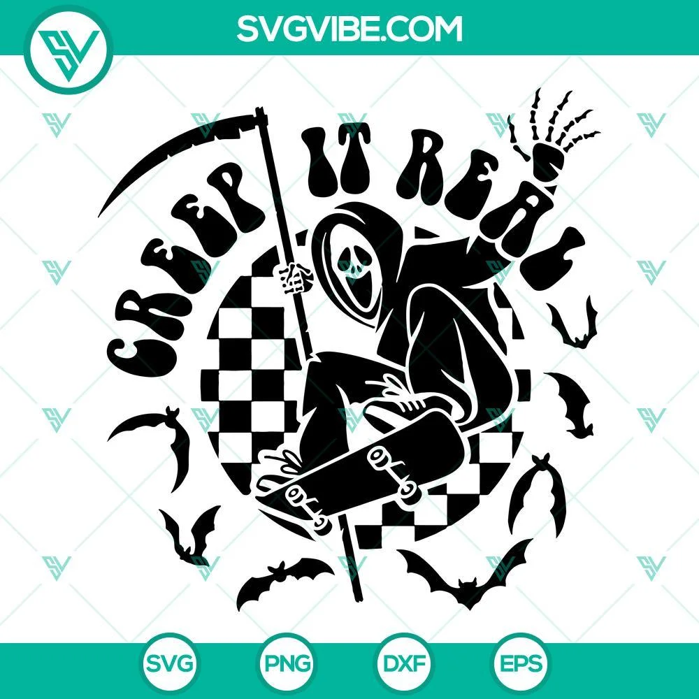 Halloween, SVG Files, Creep It Real SVG File, Grim Reaper Skateboarding SVG 1