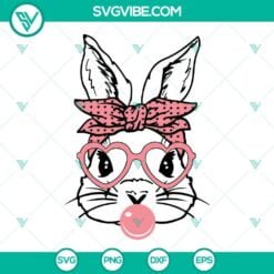 Easter, SVG Files, Cute Bunny With Bandana Glasses Bubblegum SVG Image, Easter 2