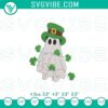 St. Patrick's Day ghost embroidery file with cute shamrock design, perfect for crafts and apparel decoration.