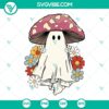 Spooky and adorable ghost mushroom SVG file perfect for Halloween themed projects, ideal for mushroom lovers.