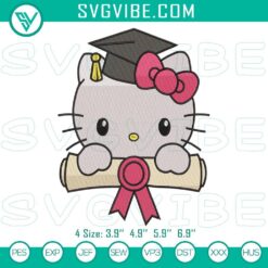 Embroidery Designs, School Embroidery Designs, Cute Hello Kitty Graduation 2