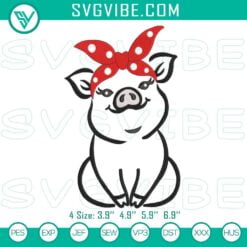 Animals Embroidery Designs, Embroidery Designs, Cute Pig With Bandana 2